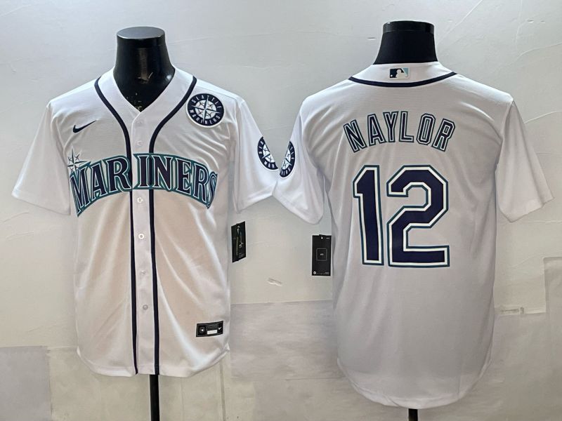 Men 2025 Nike Seattle Mariners #12 Naylor White Game MLB Jersey 06